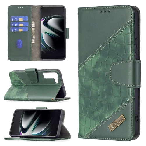 For Samsung Galaxy S22 5G Matching Color Crocodile Texture Leather Phone Case with Holder