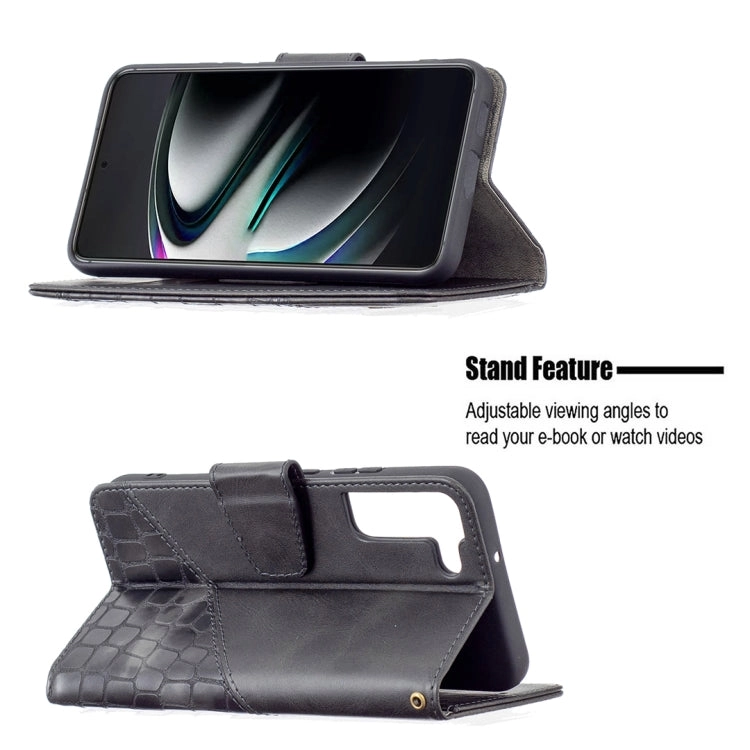 For Samsung Galaxy S22 5G Matching Color Crocodile Texture Leather Phone Case with Holder