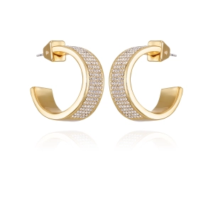 Goldtone Crystal C Hoop Earrings