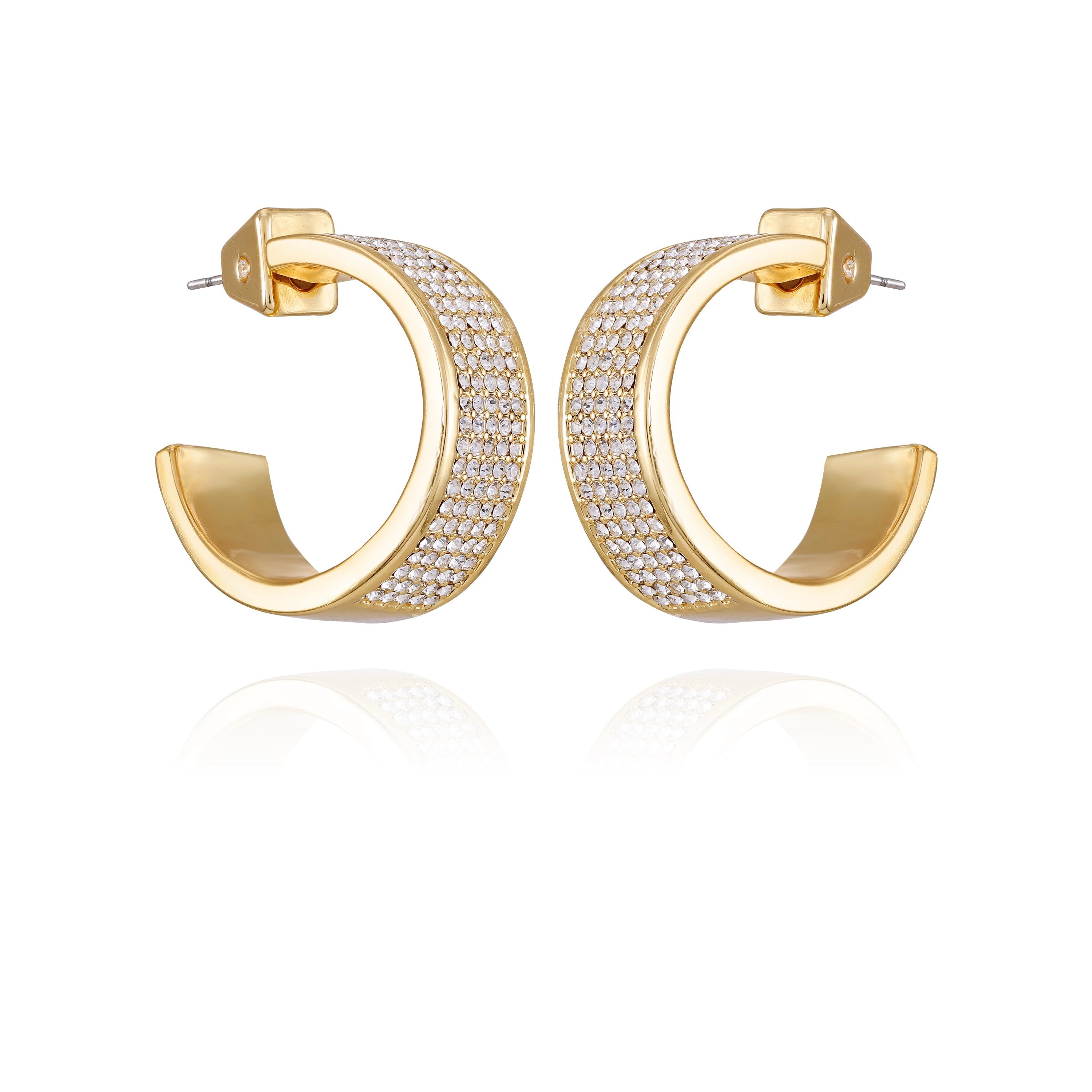 Goldtone Crystal C Hoop Earrings