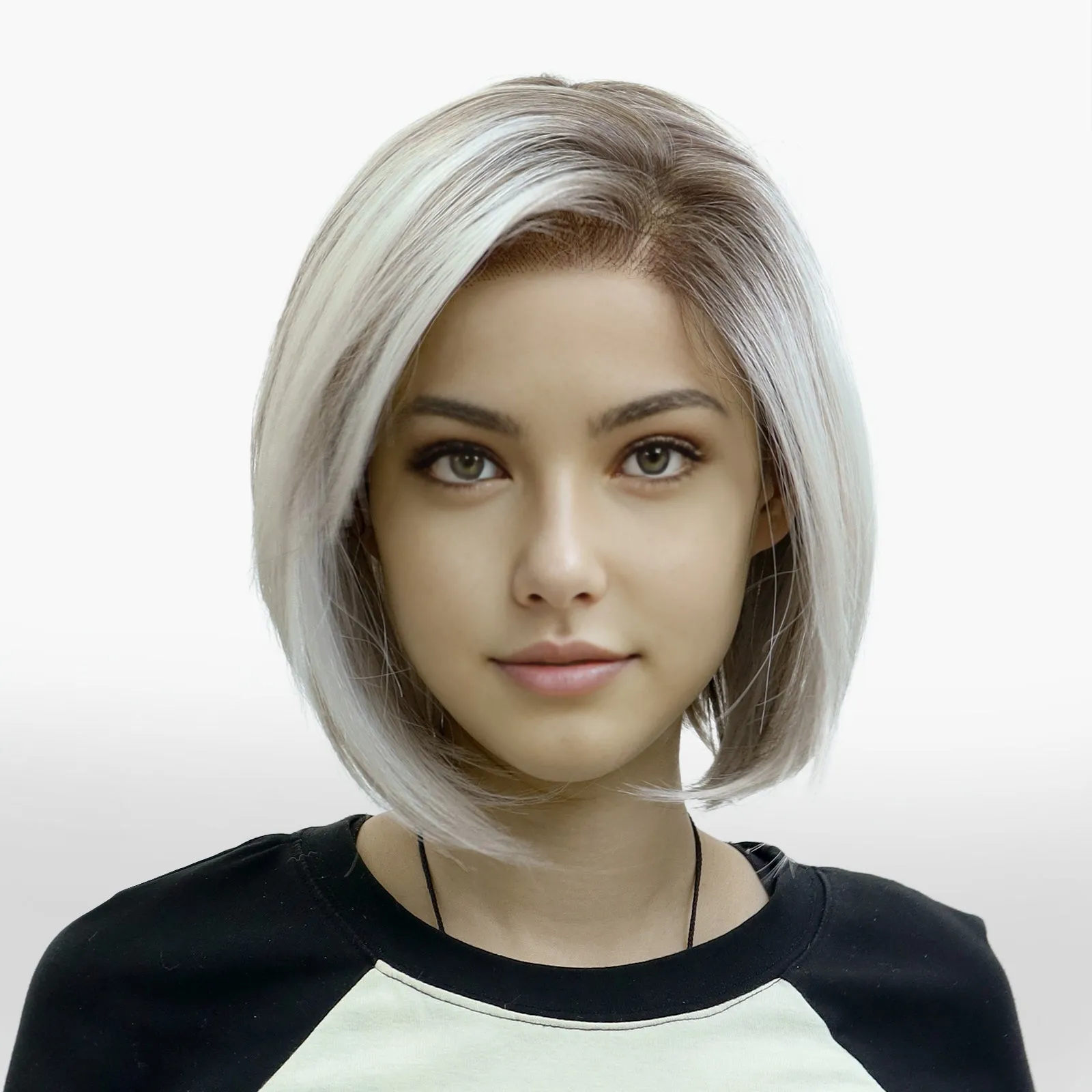 IMstyle Darcy PRE-CUT-LACE lace shoulder length silver with dark root short Petite hairstyle 9*6 lace front glueless wig K338-TTF6-416-C9X6