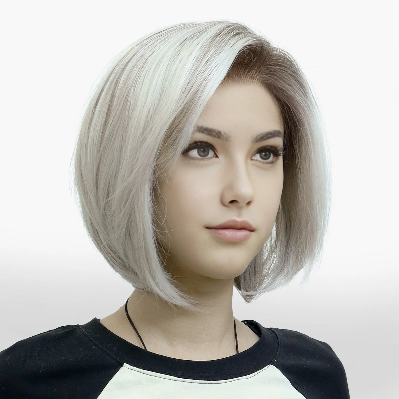 IMstyle Darcy PRE-CUT-LACE lace shoulder length silver with dark root short Petite hairstyle 9*6 lace front glueless wig K338-TTF6-416-C9X6
