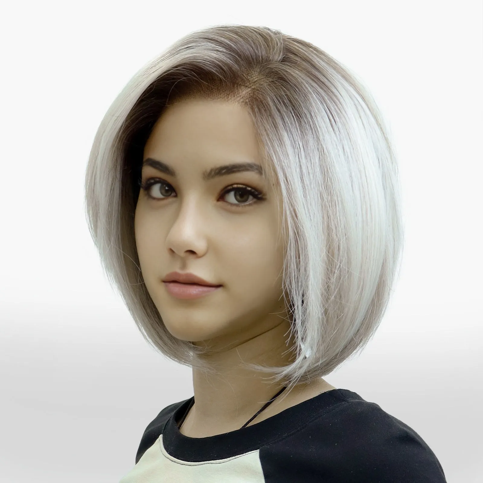 IMstyle Darcy PRE-CUT-LACE lace shoulder length silver with dark root short Petite hairstyle 9*6 lace front glueless wig K338-TTF6-416-C9X6