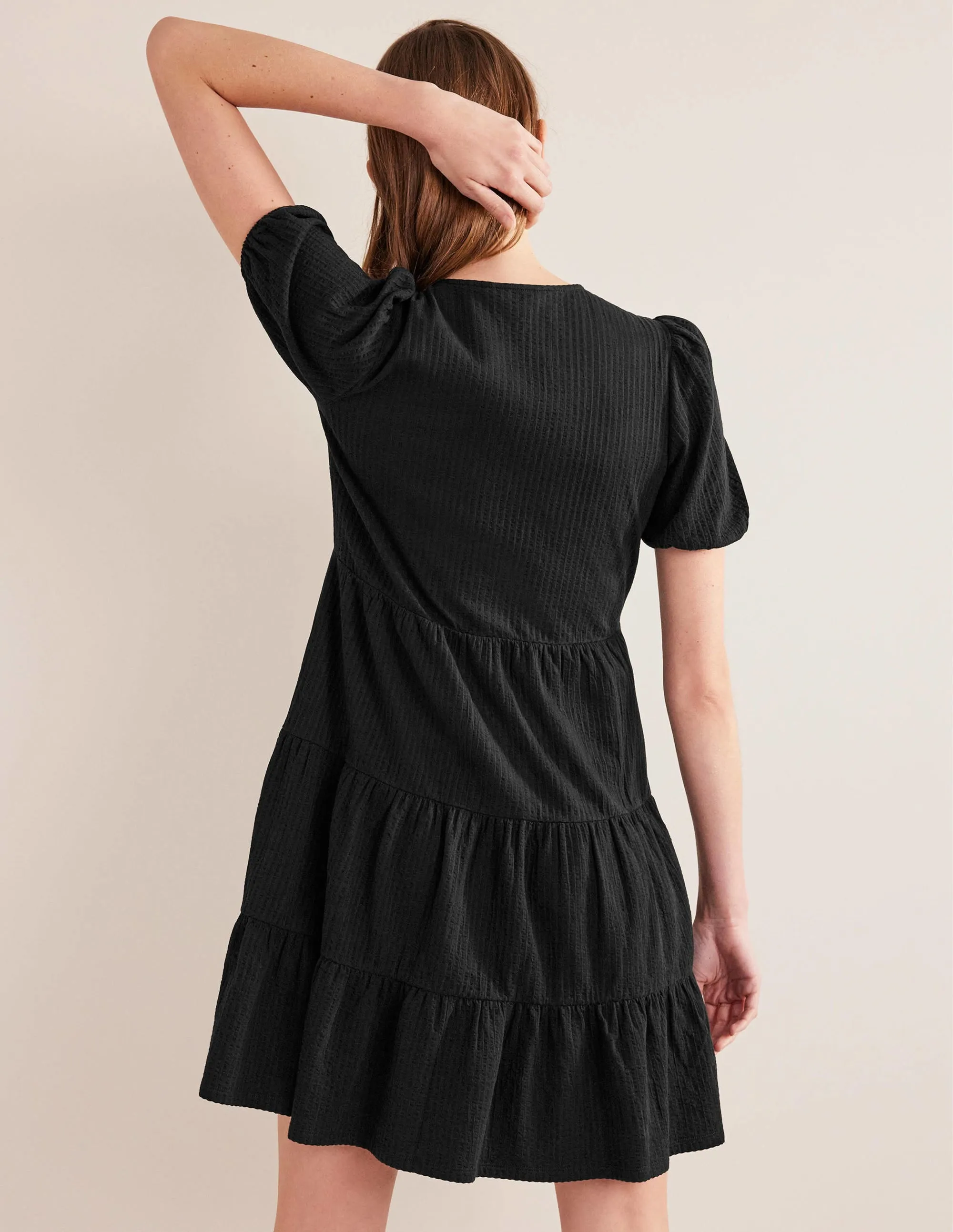 Jersey Seersucker Dress-Black
