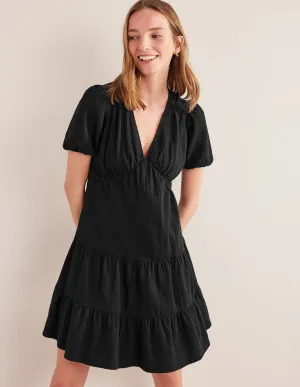 Jersey Seersucker Dress-Black