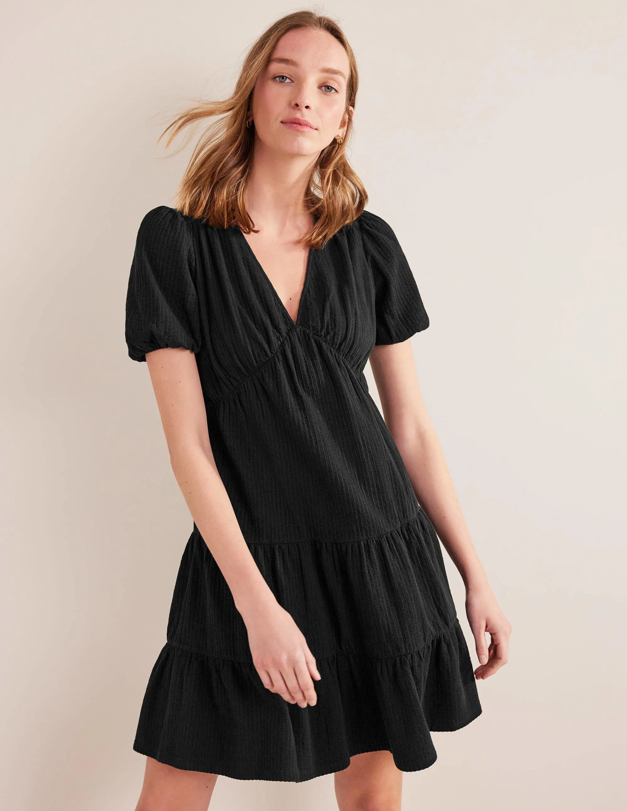 Jersey Seersucker Dress-Black