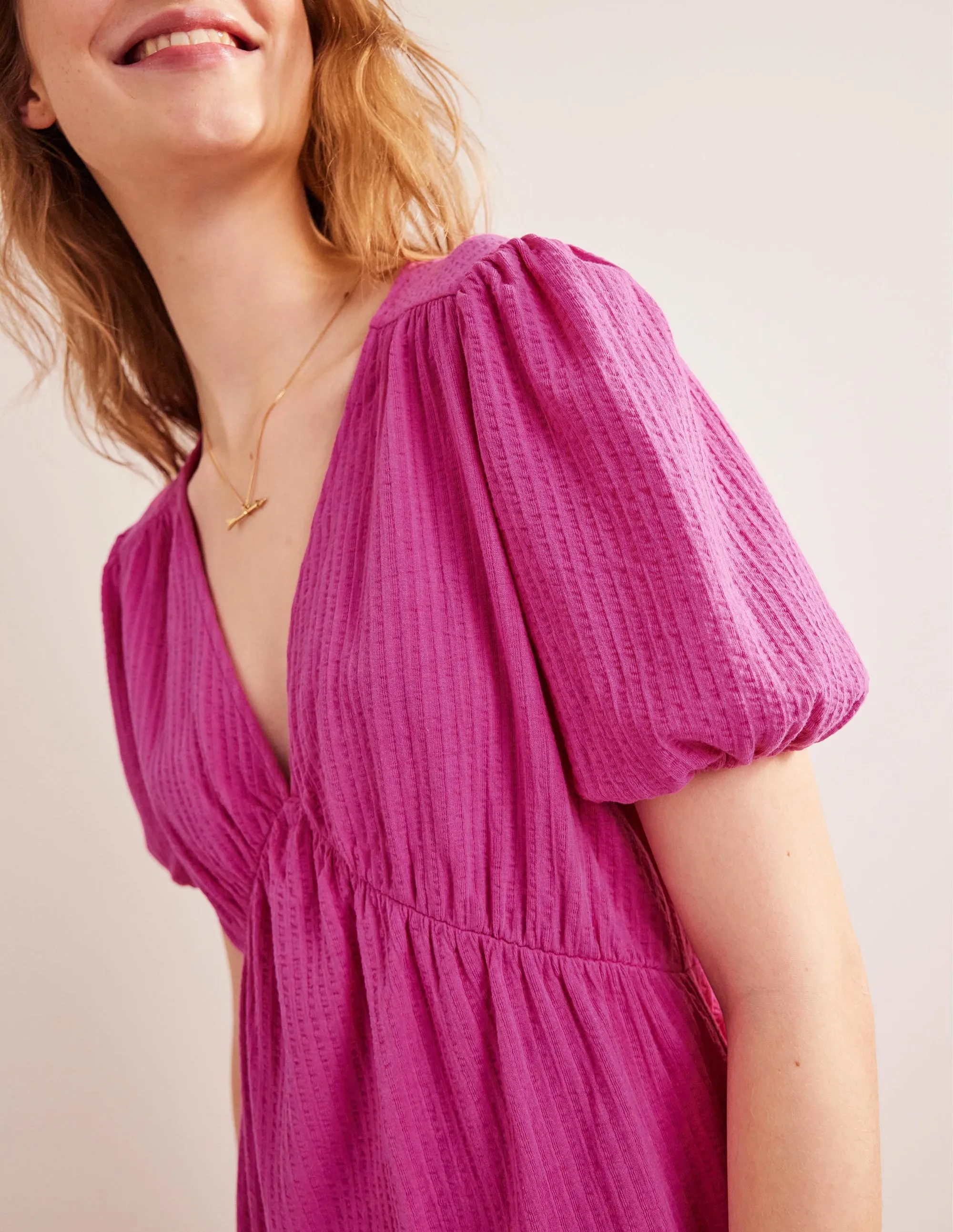 Jersey Seersucker Dress-Rose Violet