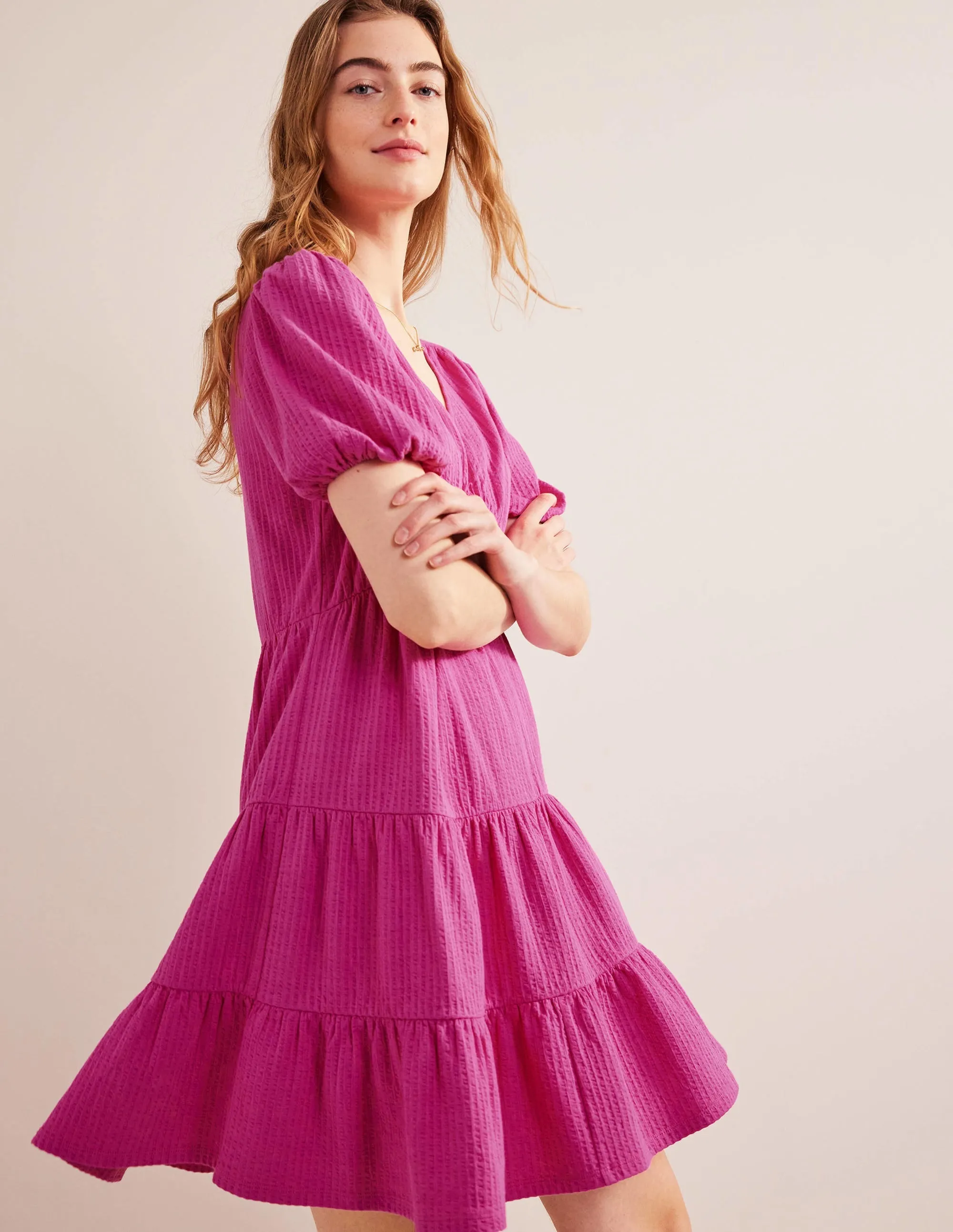 Jersey Seersucker Dress-Rose Violet