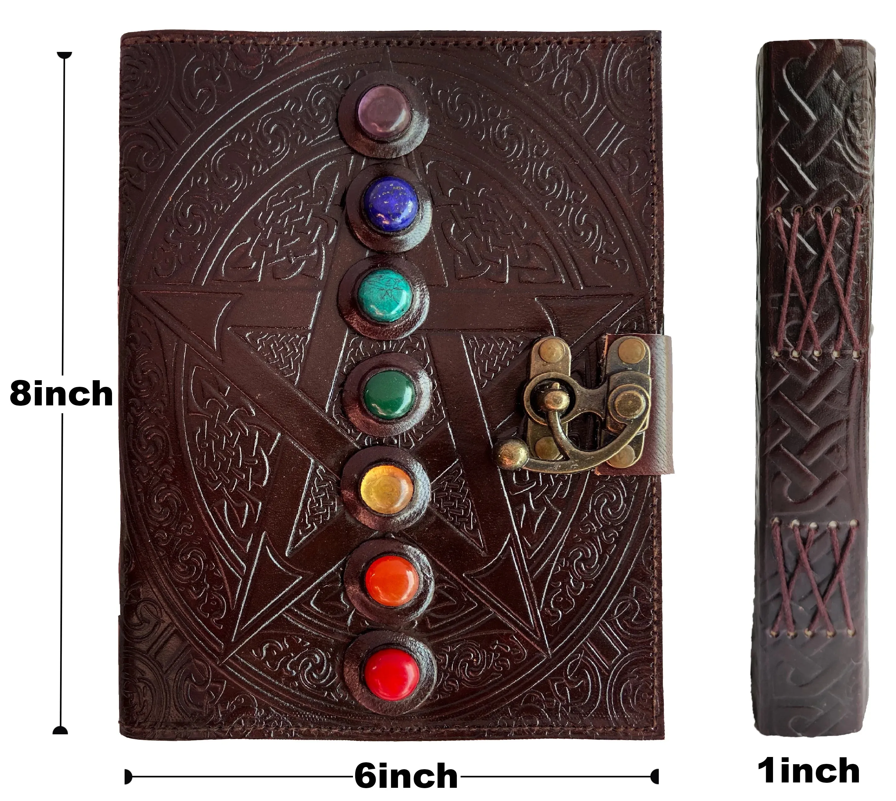 Leather Bound Journal - Vintage 7 Stone Journal with Lock - Book of Shadow by Rustic Town