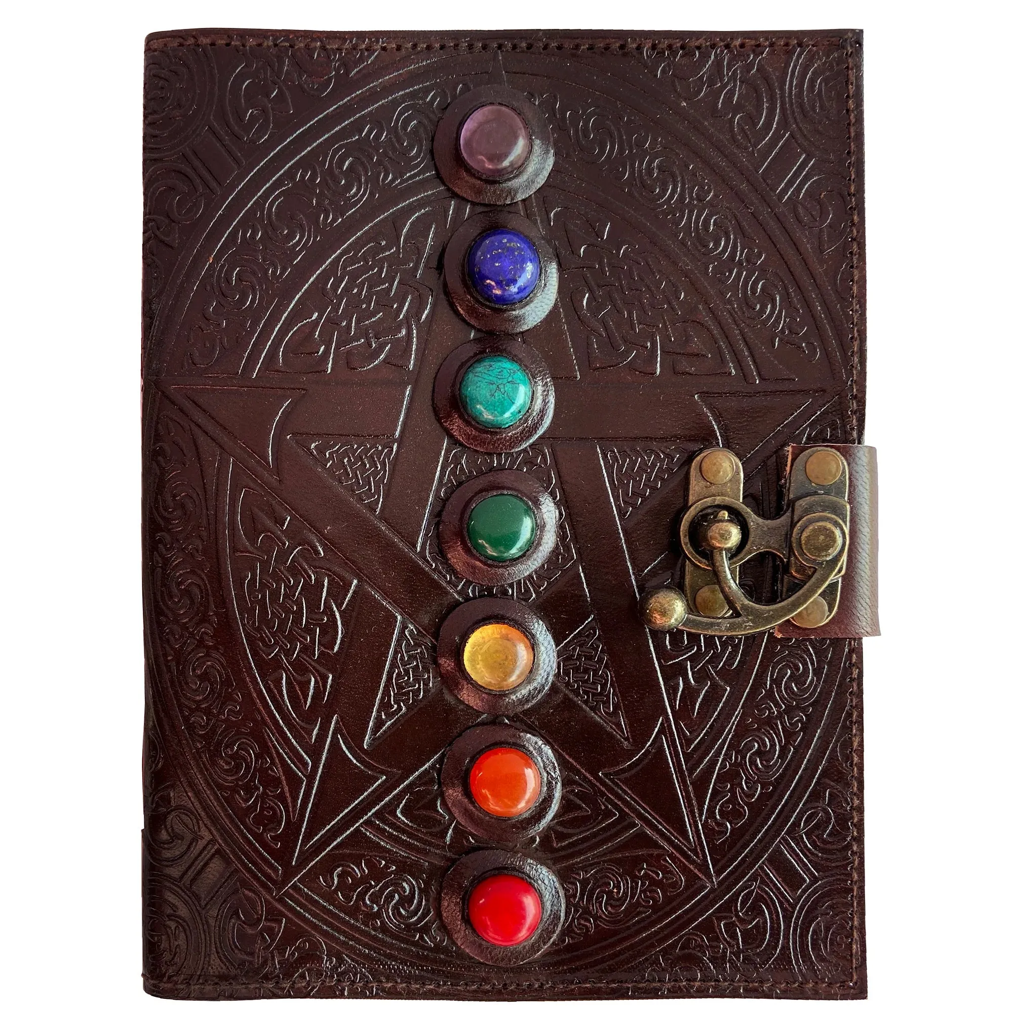 Leather Bound Journal - Vintage 7 Stone Journal with Lock - Book of Shadow by Rustic Town