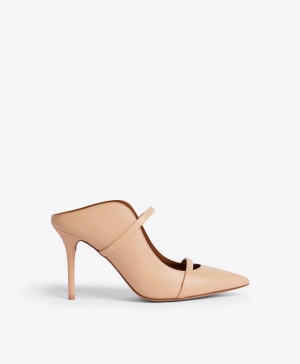 Maureen 85 Beige Leather Heeled Mules