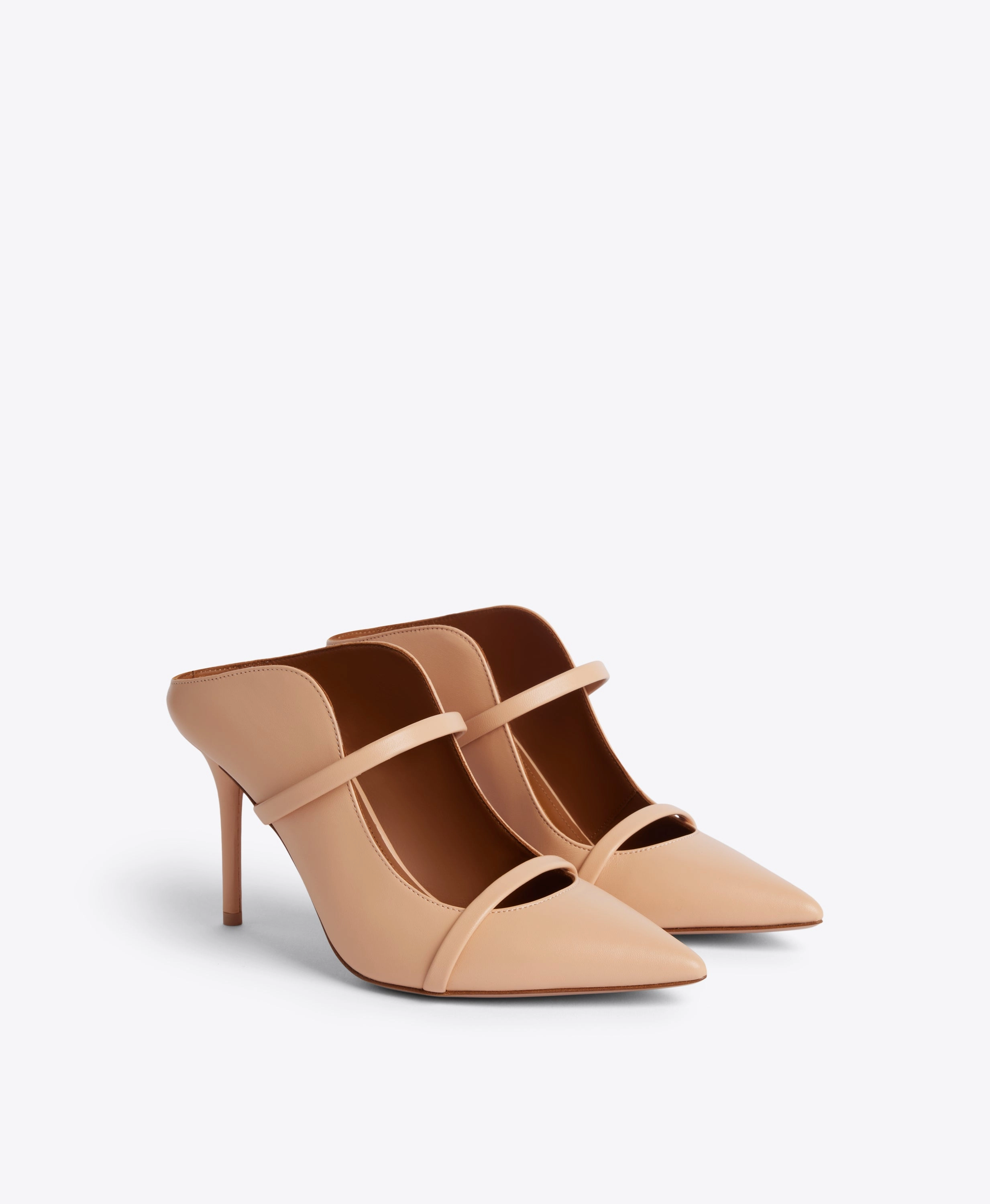 Maureen 85 Beige Leather Heeled Mules
