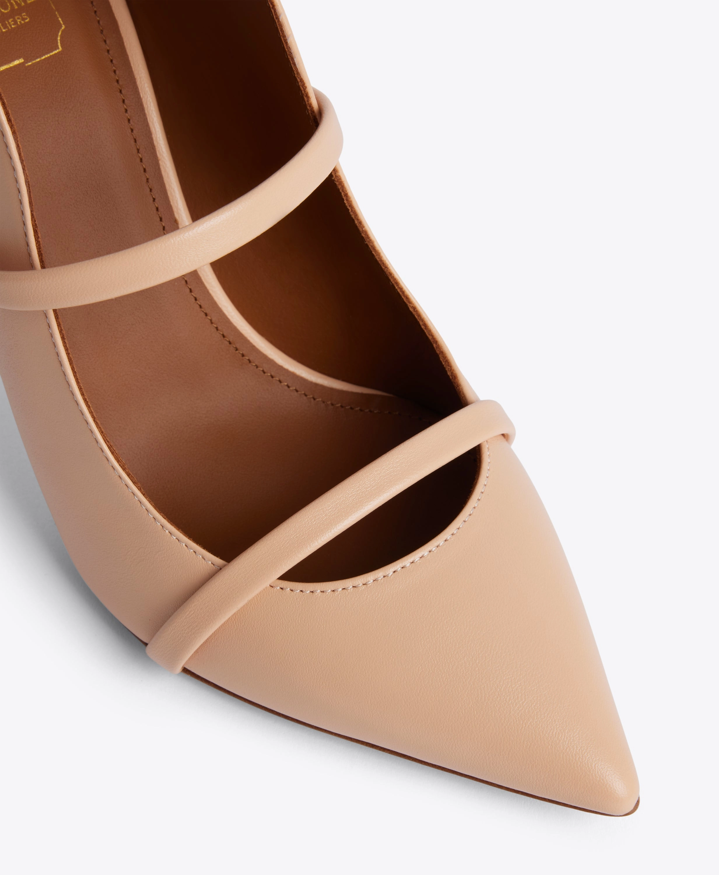 Maureen 85 Beige Leather Heeled Mules