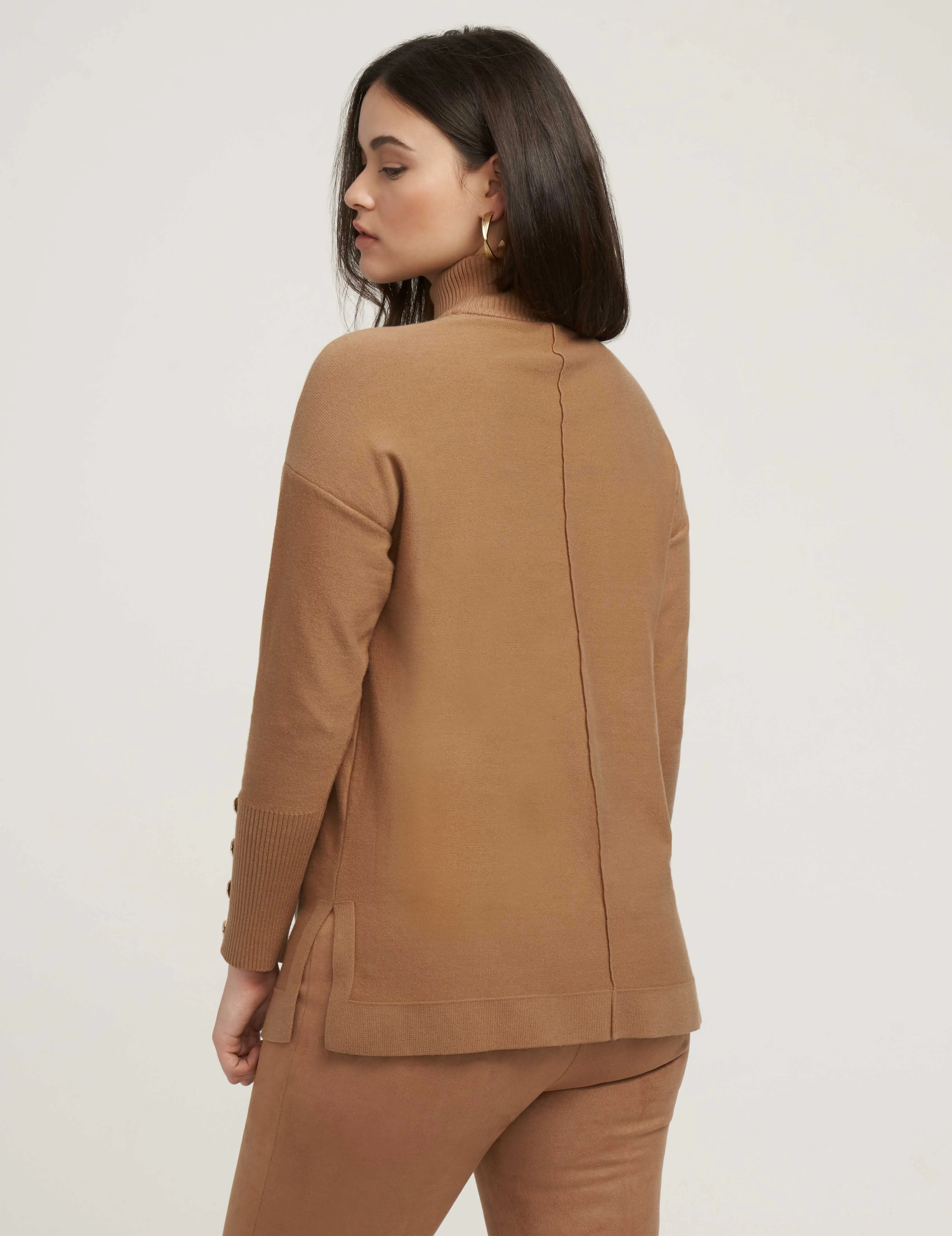 Mock Neck Elbow Sleeve Sweater- Sale