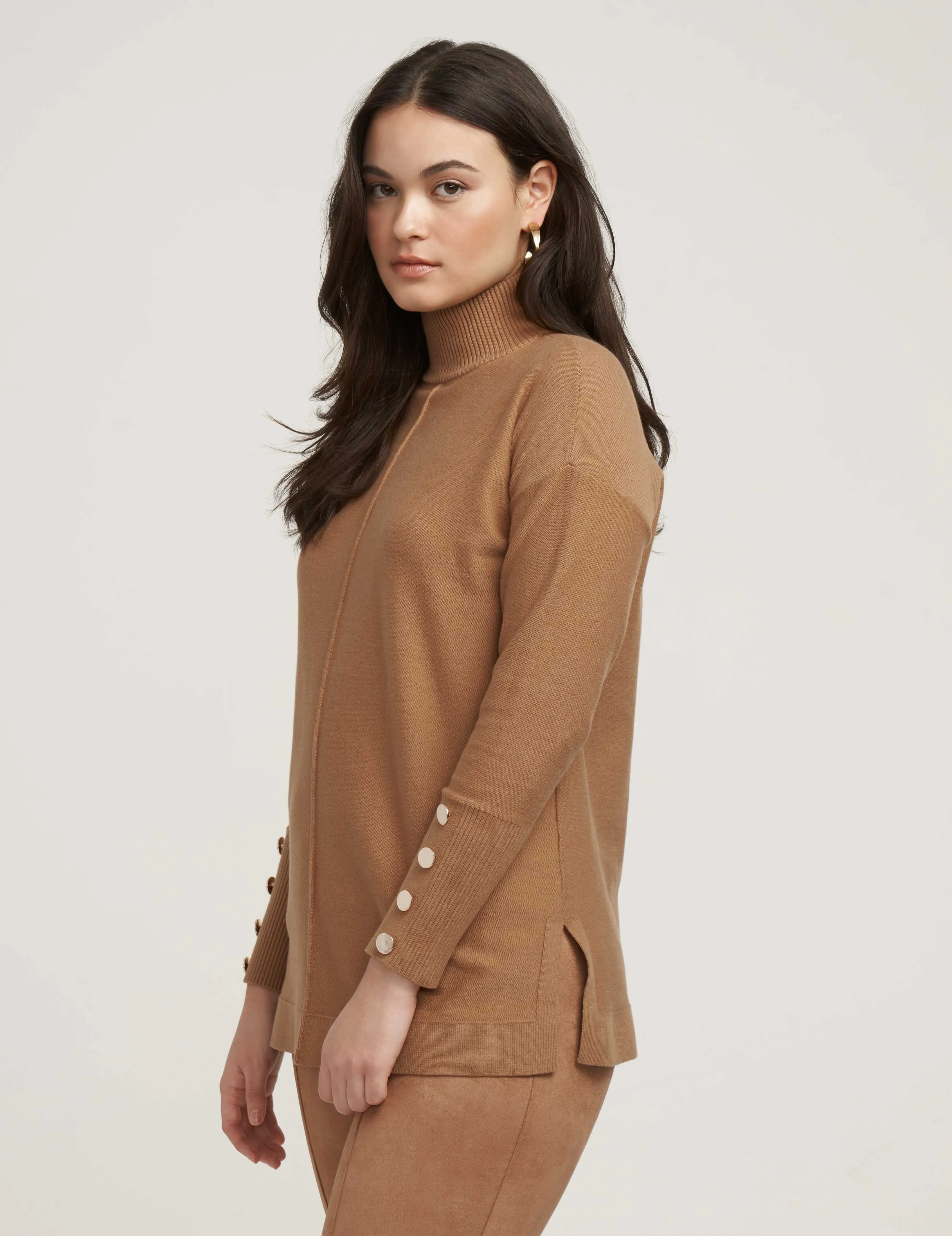 Mock Neck Elbow Sleeve Sweater- Sale