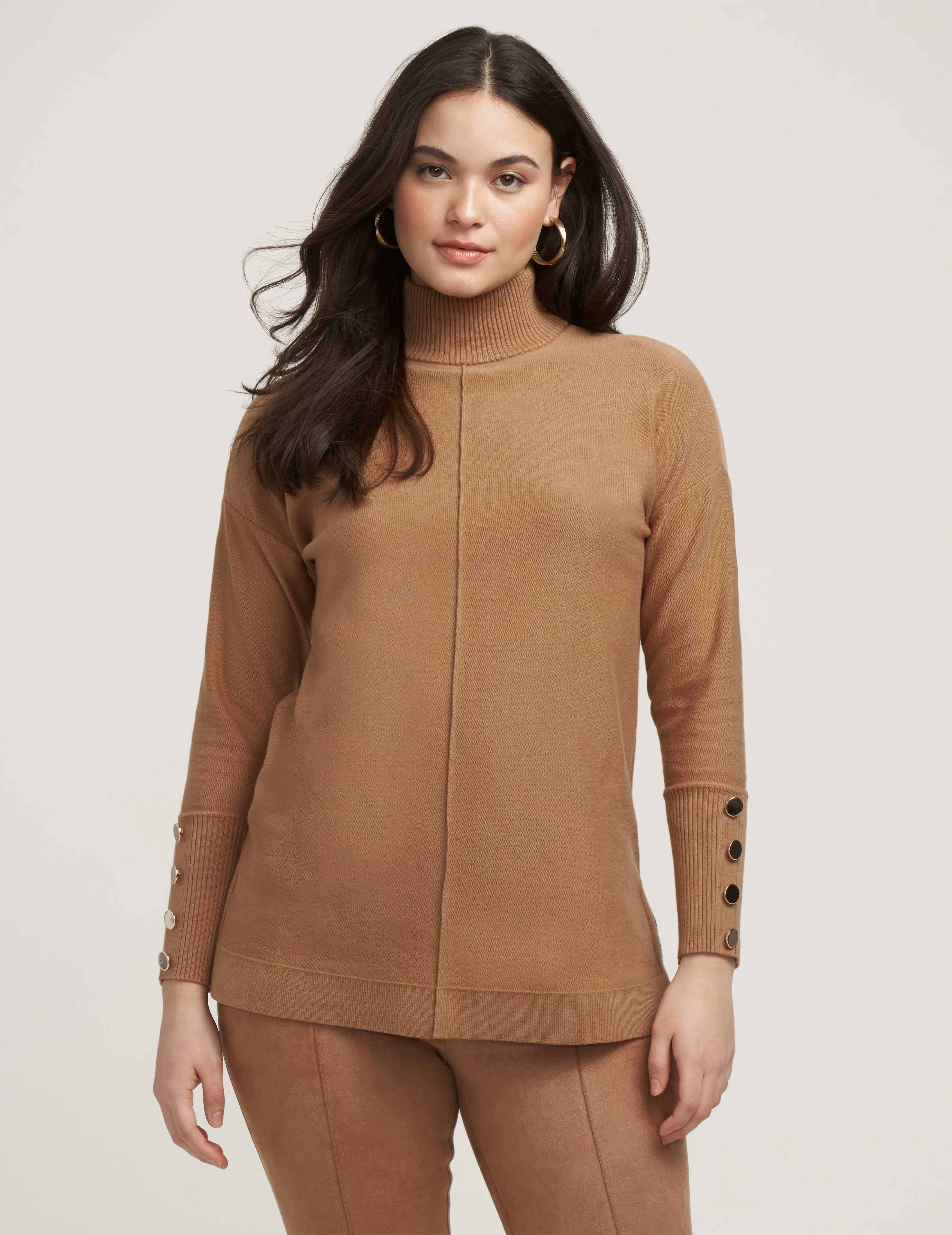 Mock Neck Elbow Sleeve Sweater- Sale
