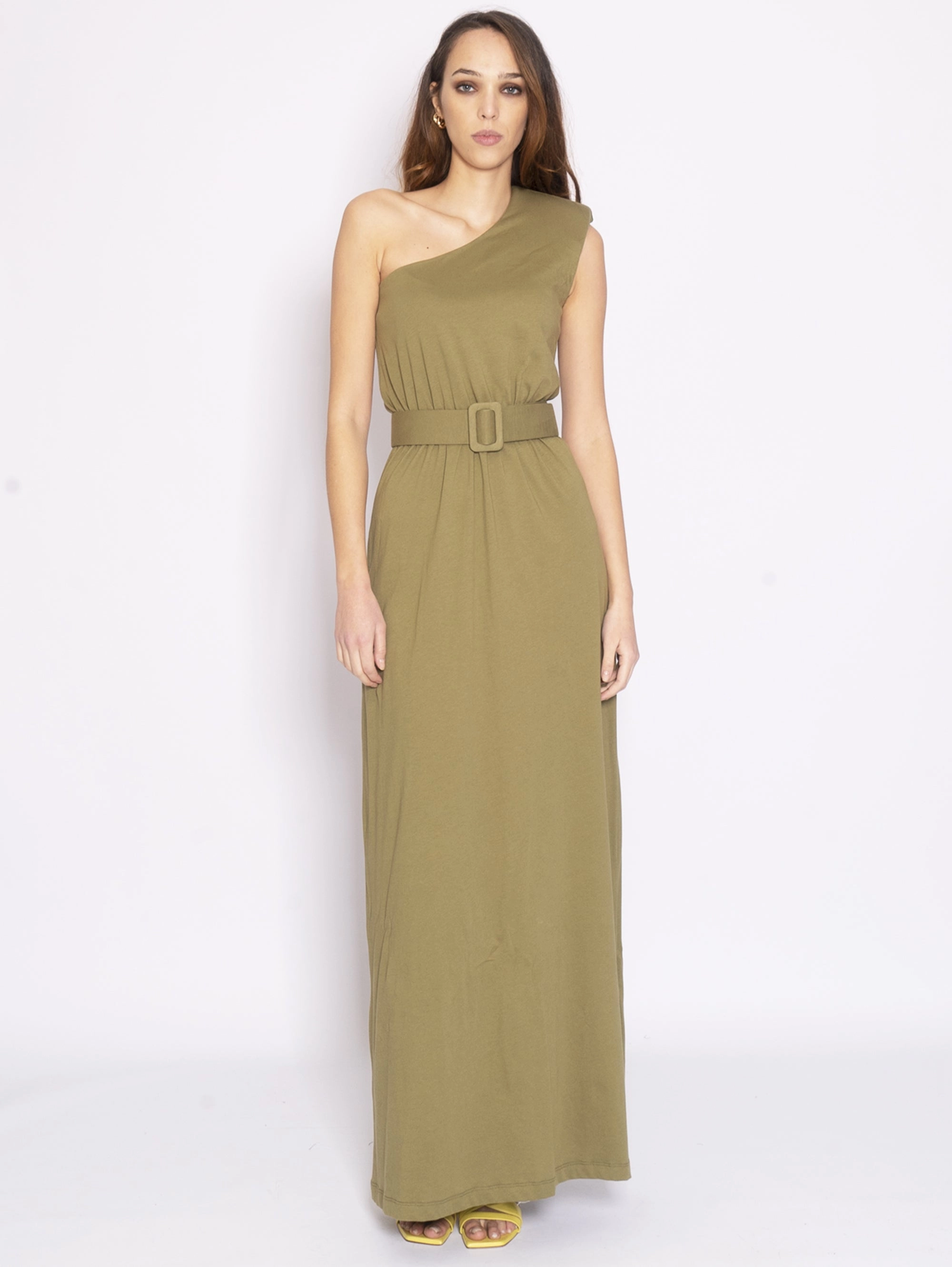 Mono Shoulder Jersey Dress - Military Green