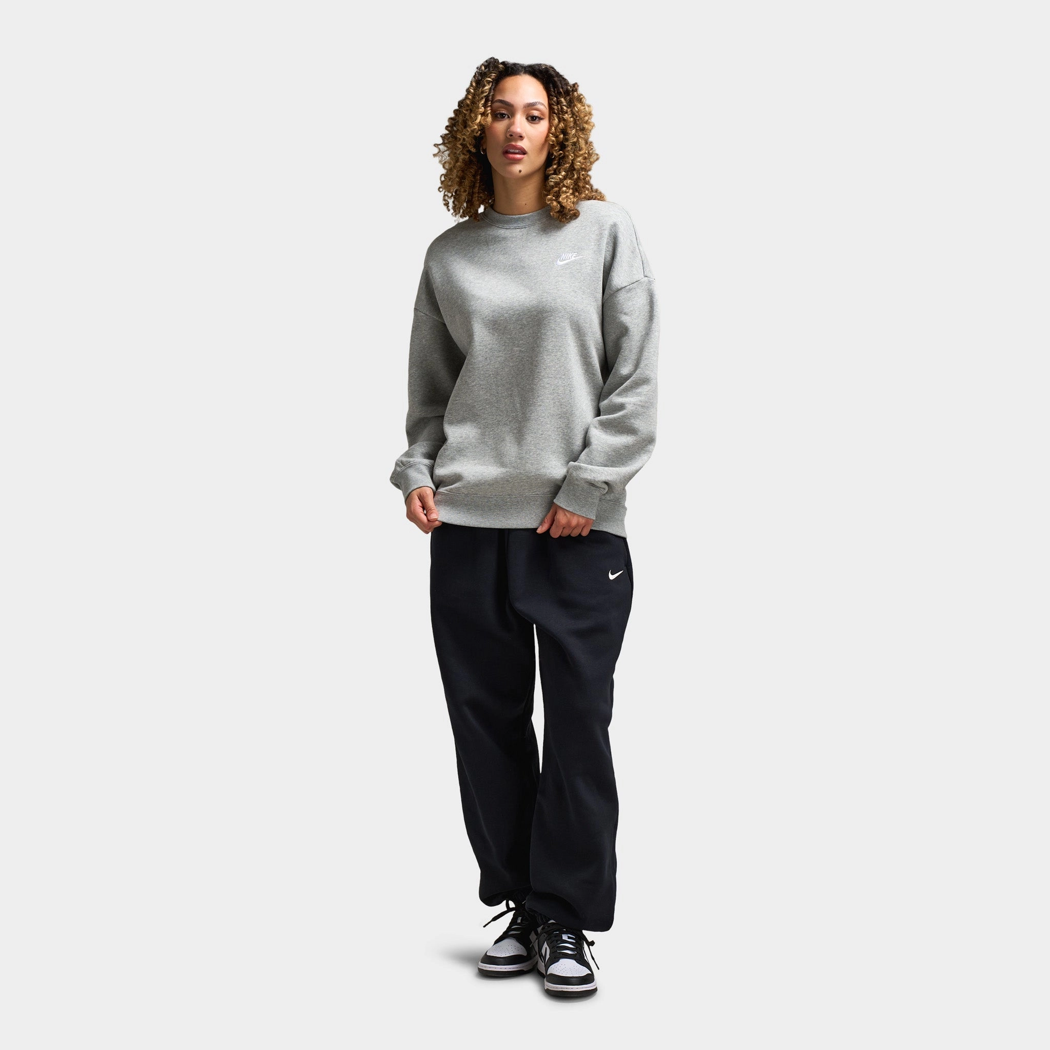 Nike Sportswear Women's Club Fleece Loose Crewneck Dark Grey Heather / White