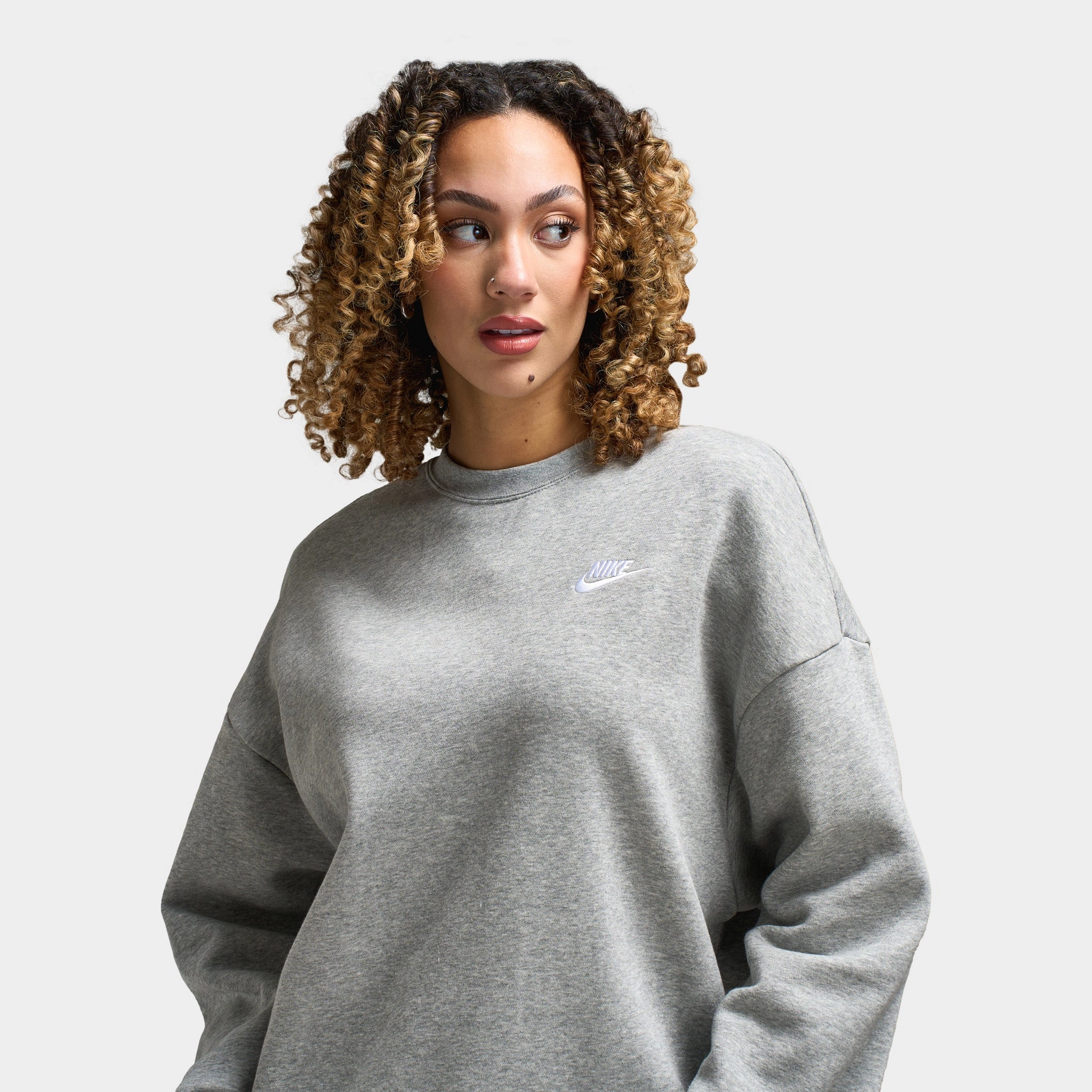 Nike Sportswear Women's Club Fleece Loose Crewneck Dark Grey Heather / White