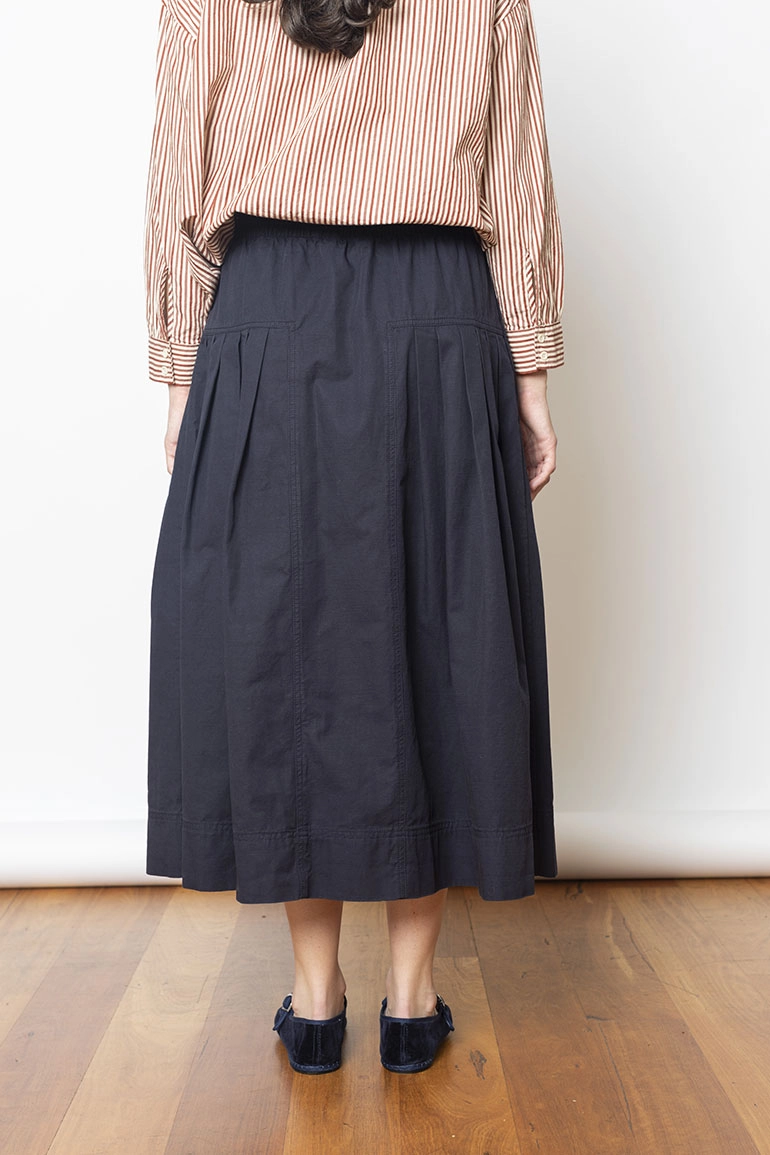 Pleated Cotton Skirt - Navy