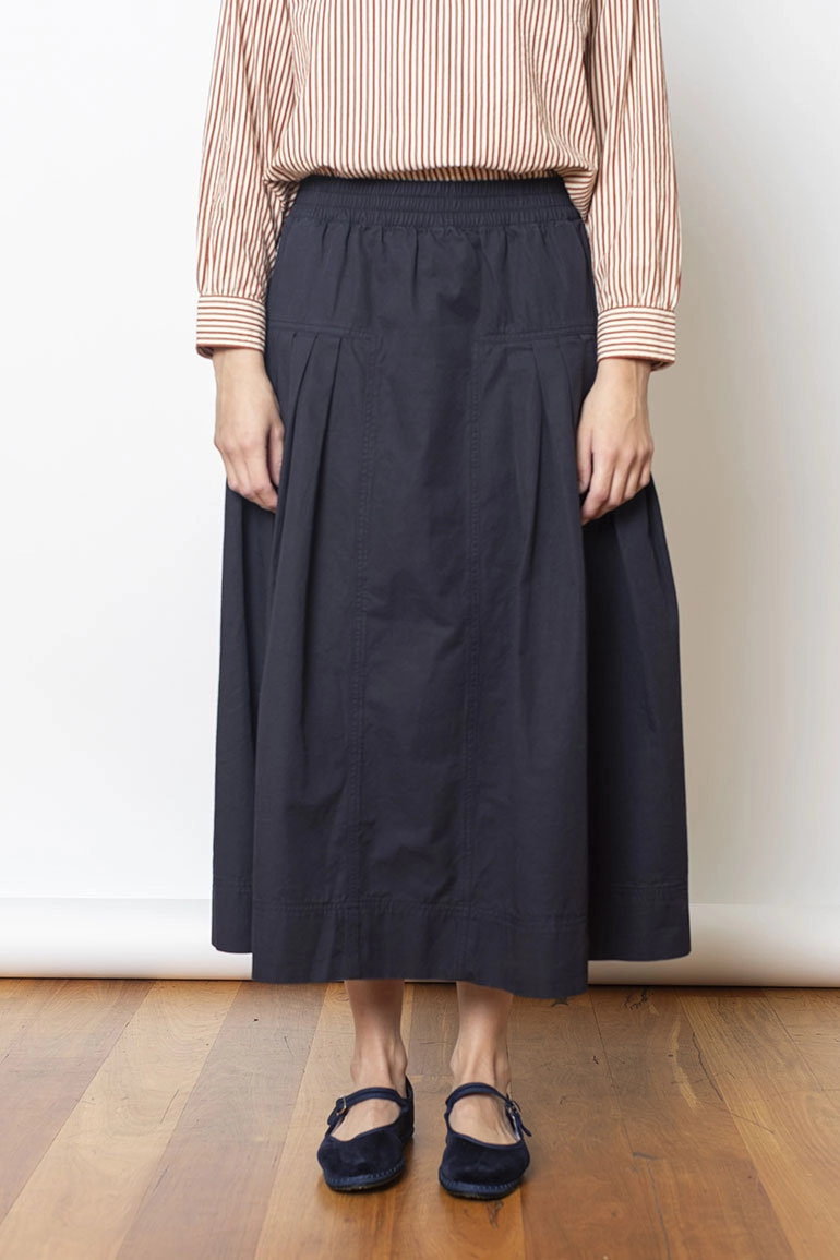 Pleated Cotton Skirt - Navy