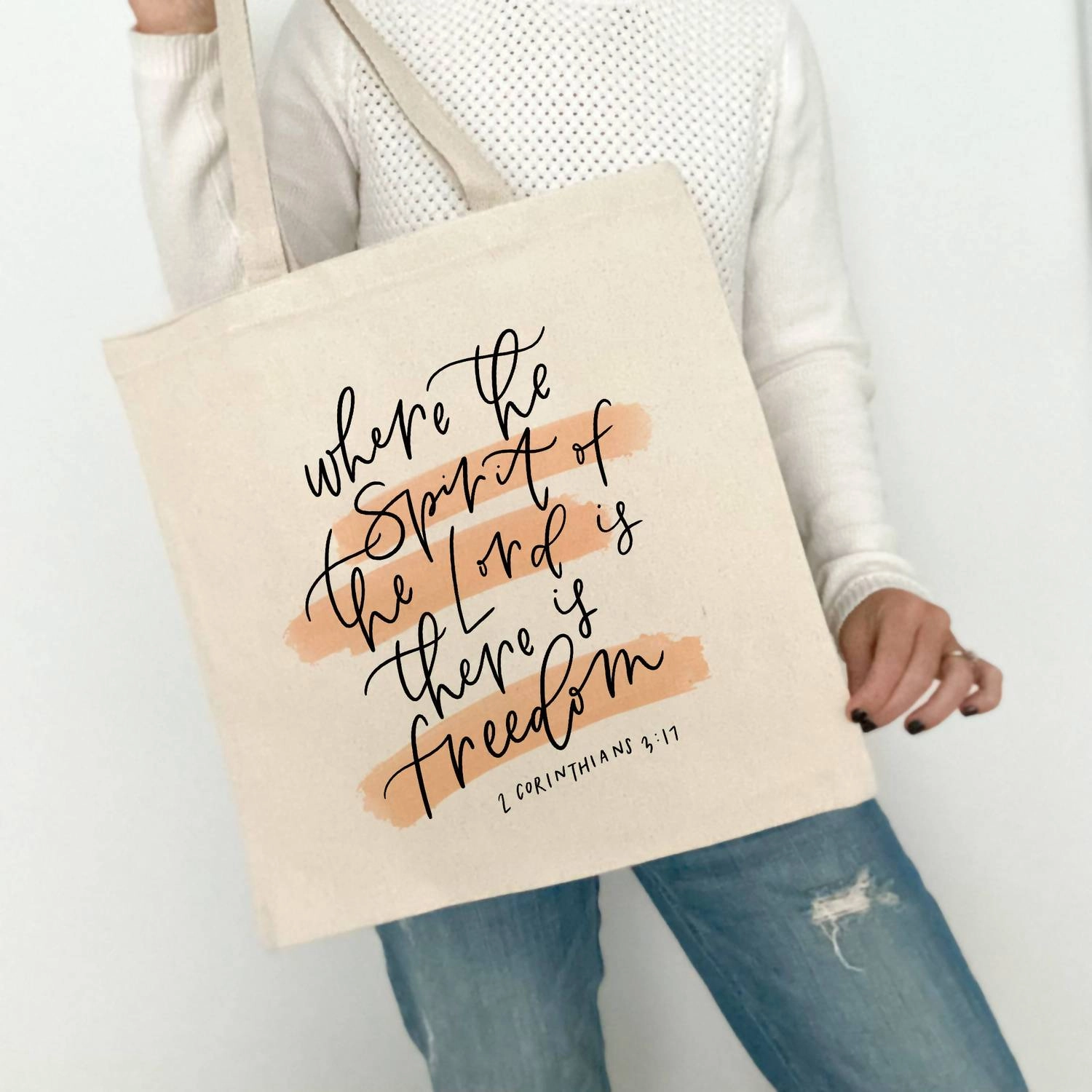 "spirit Of The Lord" Tote In Beige