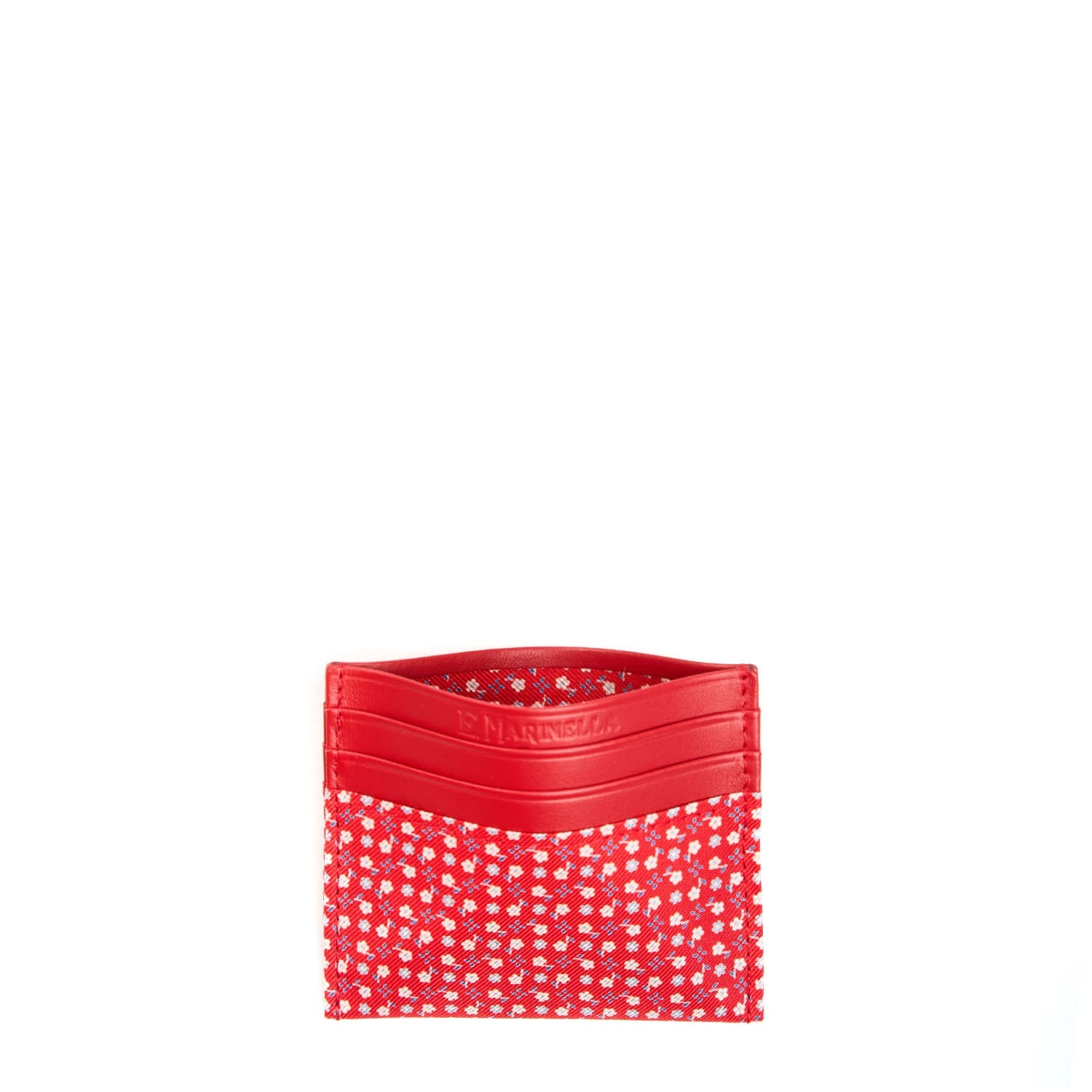 RED LEATHER AND SILK CREDIT CARD HOLDER