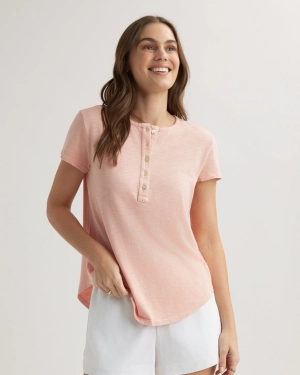 Short Sleeve Henley - Peach Fizz
