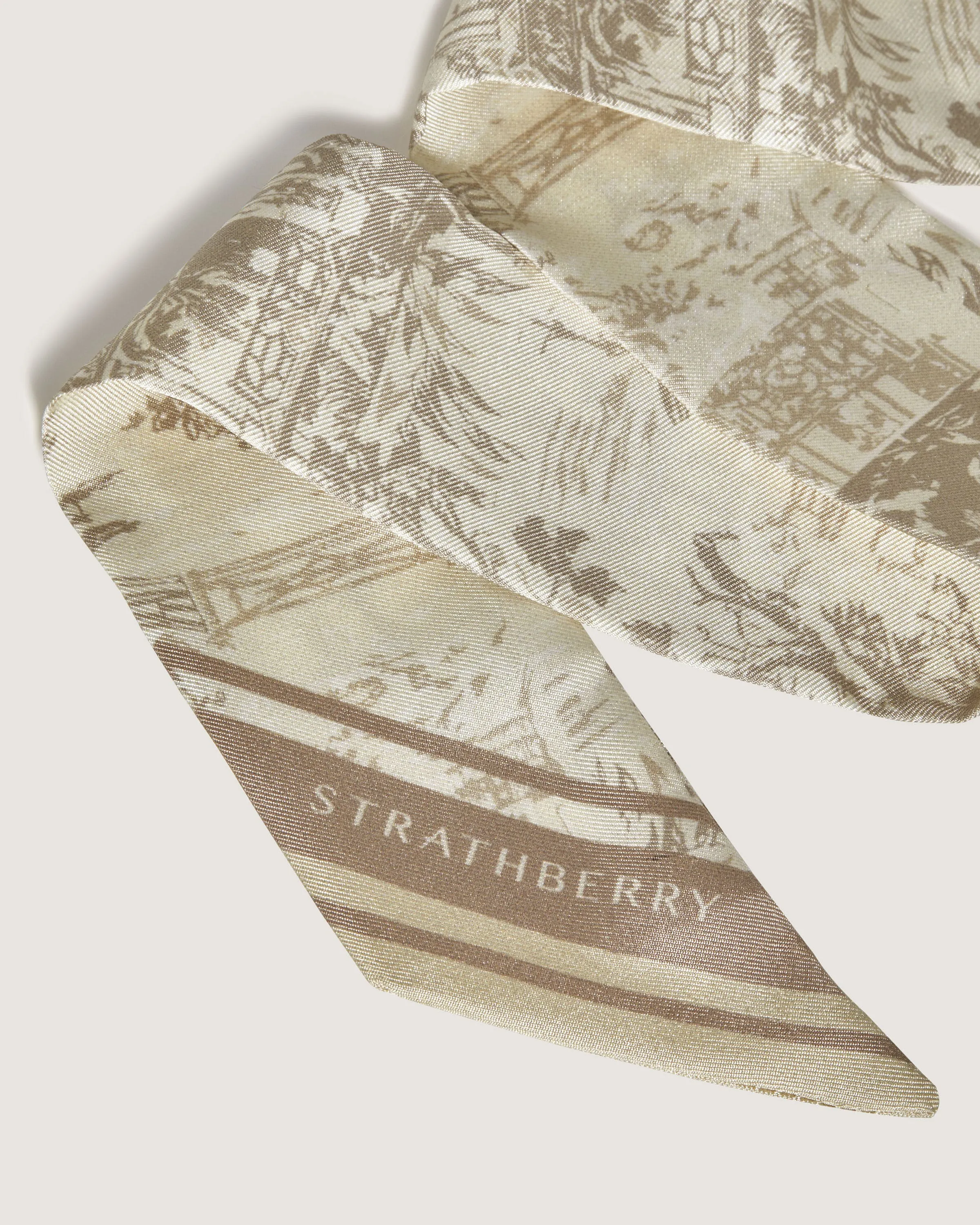 Silk Skinny Scarf - Oat/Mushroom Oriental Print