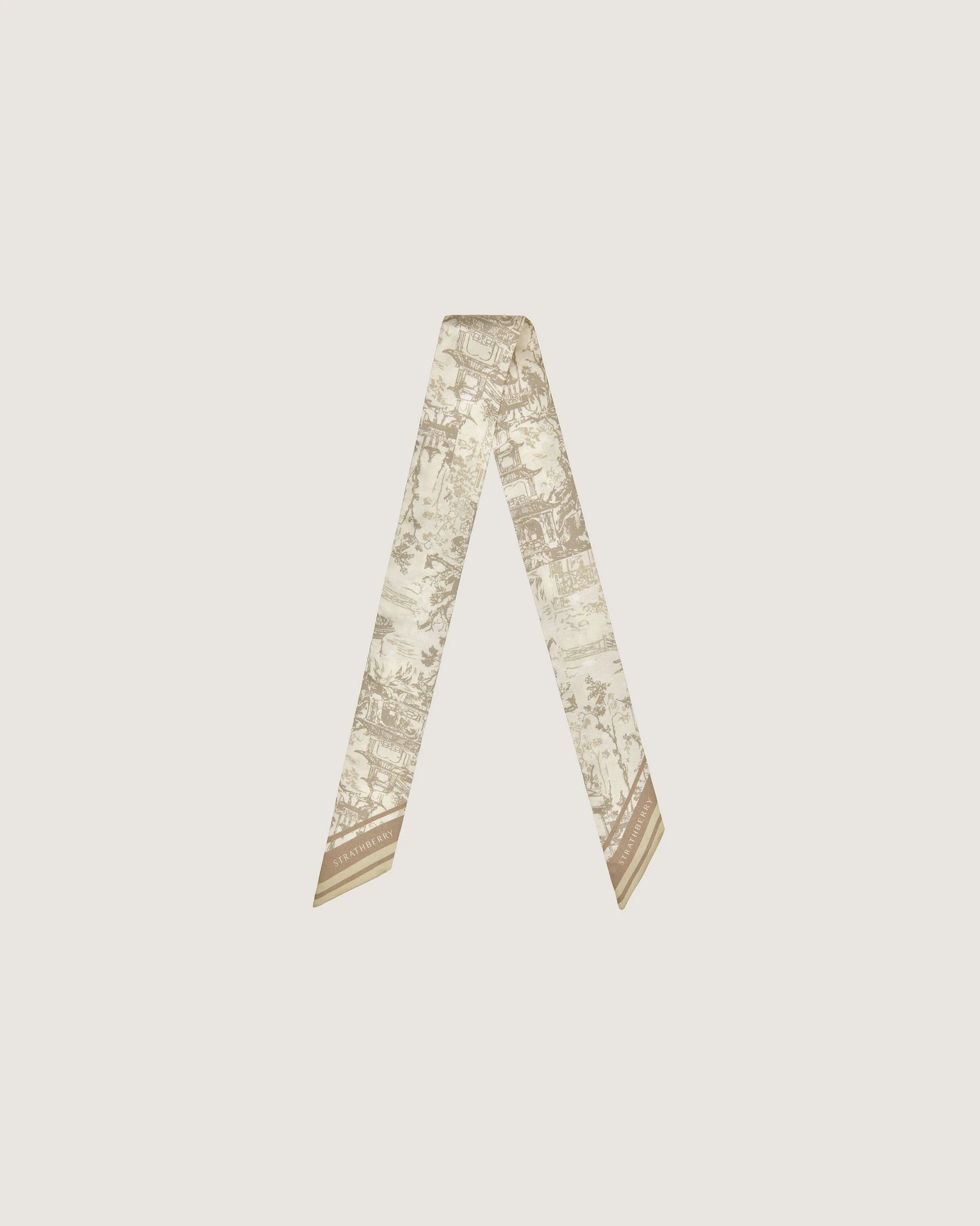 Silk Skinny Scarf - Oat/Mushroom Oriental Print