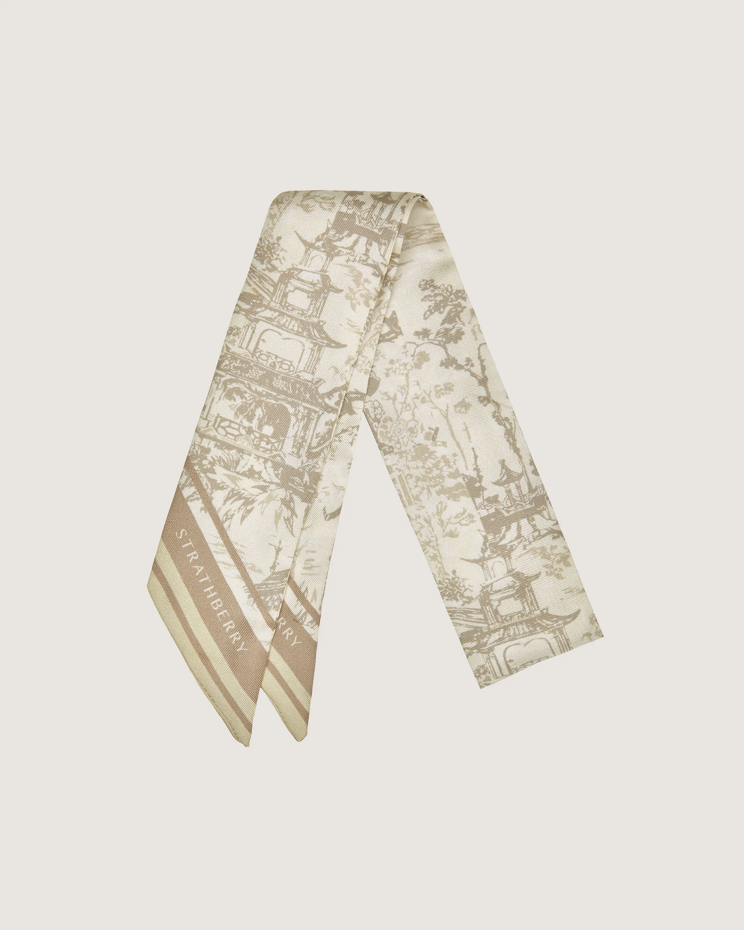 Silk Skinny Scarf - Oat/Mushroom Oriental Print