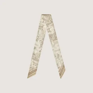 Silk Skinny Scarf - Oat/Mushroom Oriental Print