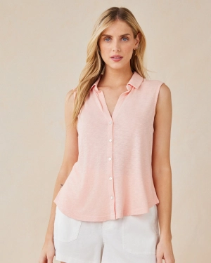 Sleeveless Button Front Top - Peach Fizz