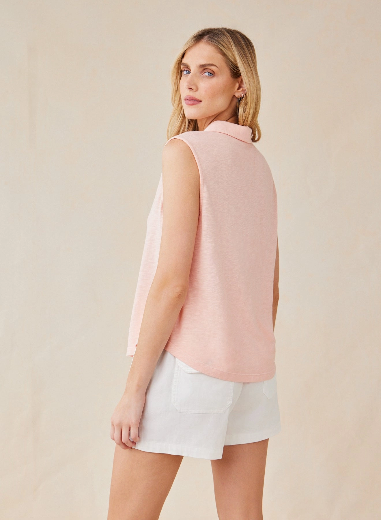 Sleeveless Button Front Top - Peach Fizz