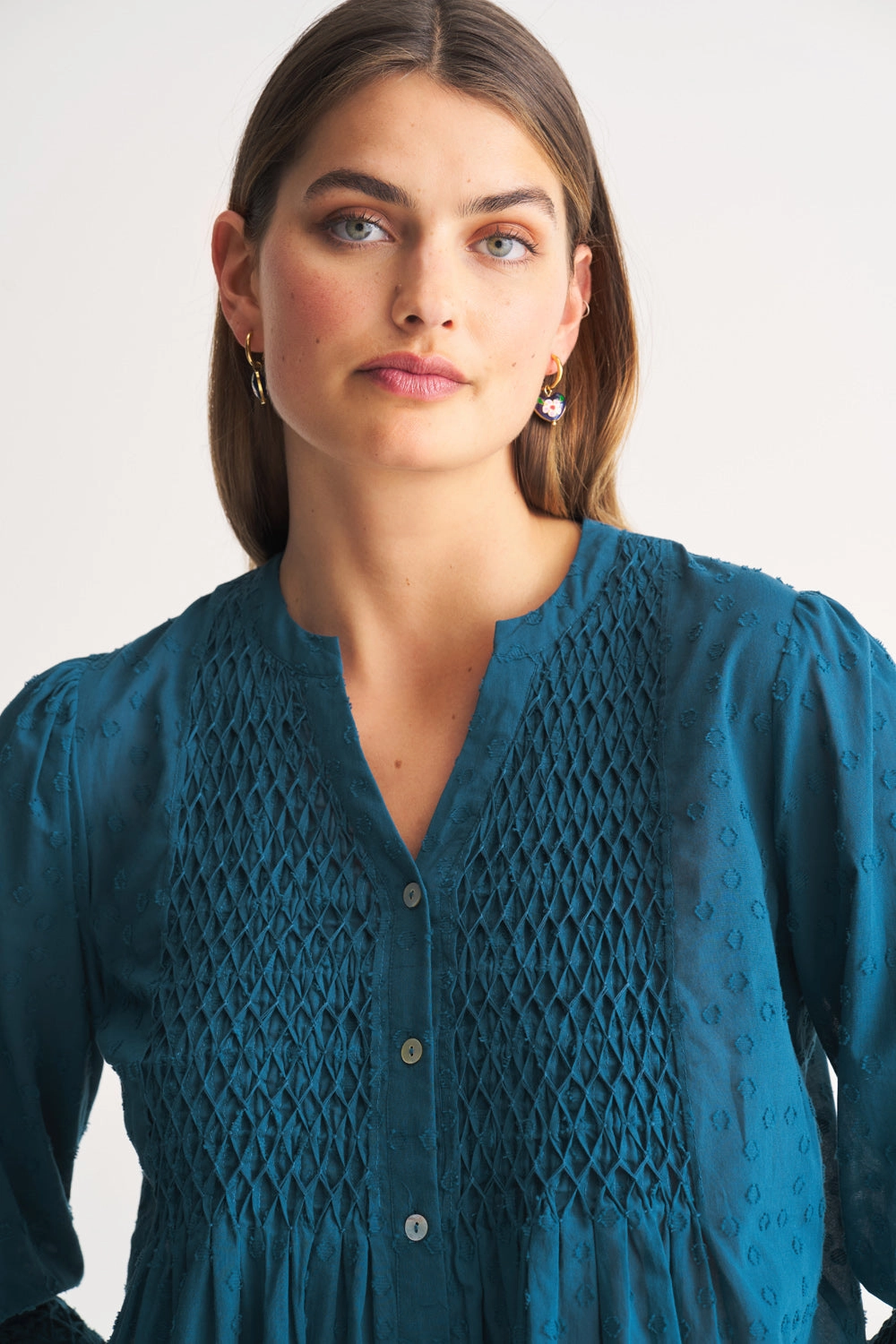 Smocked Cotton Blouse - Vintage Indigo