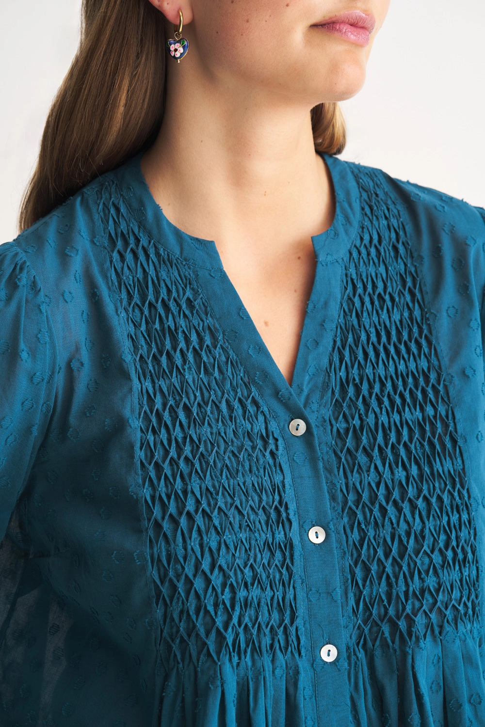 Smocked Cotton Blouse - Vintage Indigo