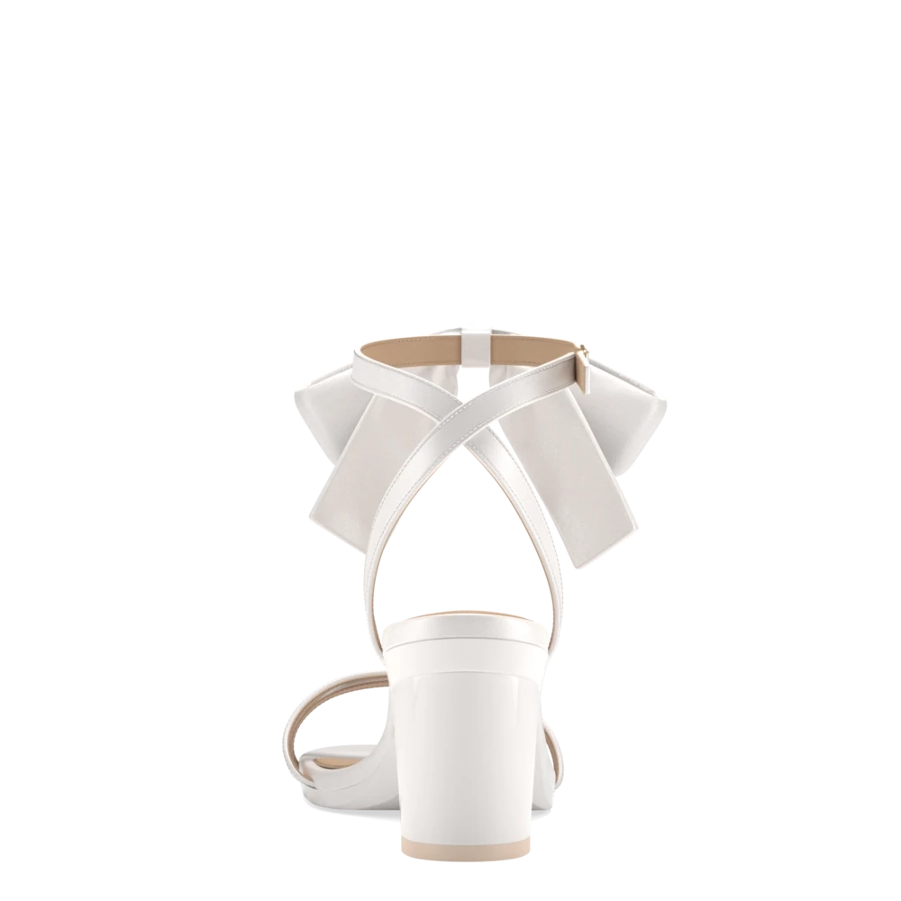 The Brynn White Satin Bow   Block Heel Kit 3 White - FINAL SALE