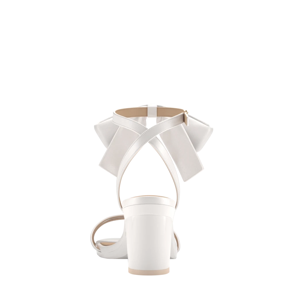 The Brynn White Satin Bow   Block Heel Kit 3 White - FINAL SALE