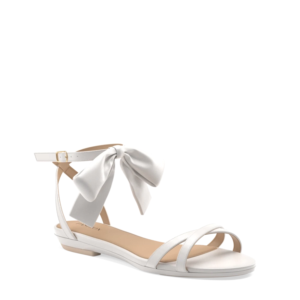The Brynn White Satin Bow   Block Heel Kit 3 White - FINAL SALE