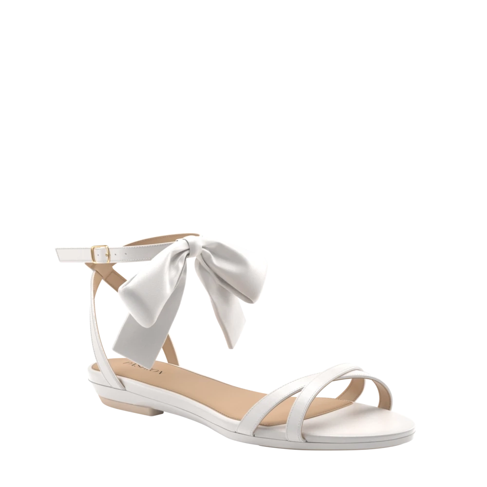 The Brynn White Satin Bow   Block Heel Kit 3 White - FINAL SALE