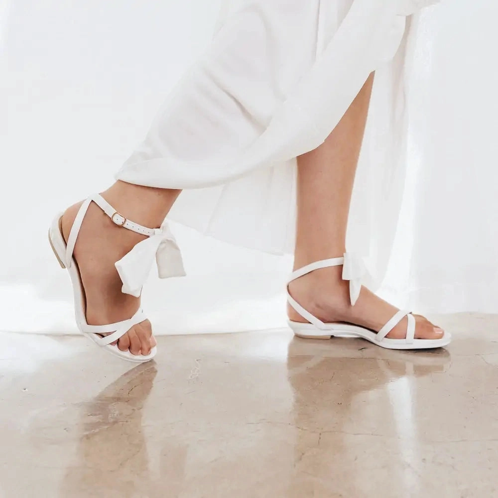 The Brynn White Satin Bow   Block Heel Kit 3 White - FINAL SALE