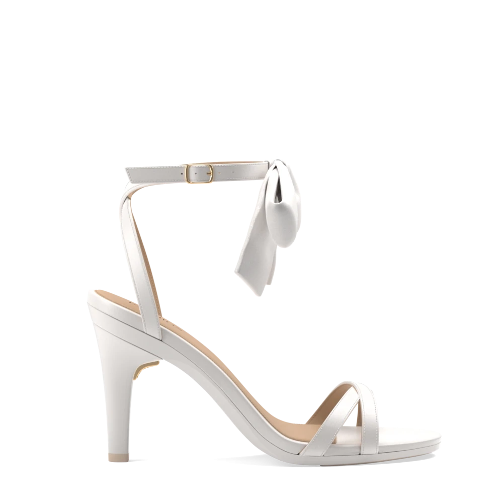The Brynn White Satin Bow   Stiletto Heel Kit 4 White - FINAL SALE