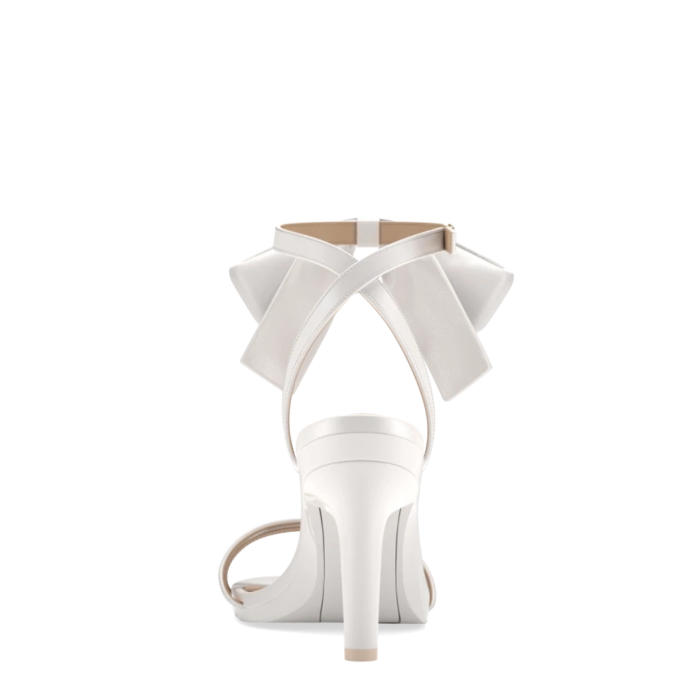 The Brynn White Satin Bow   Stiletto Heel Kit 4 White - FINAL SALE