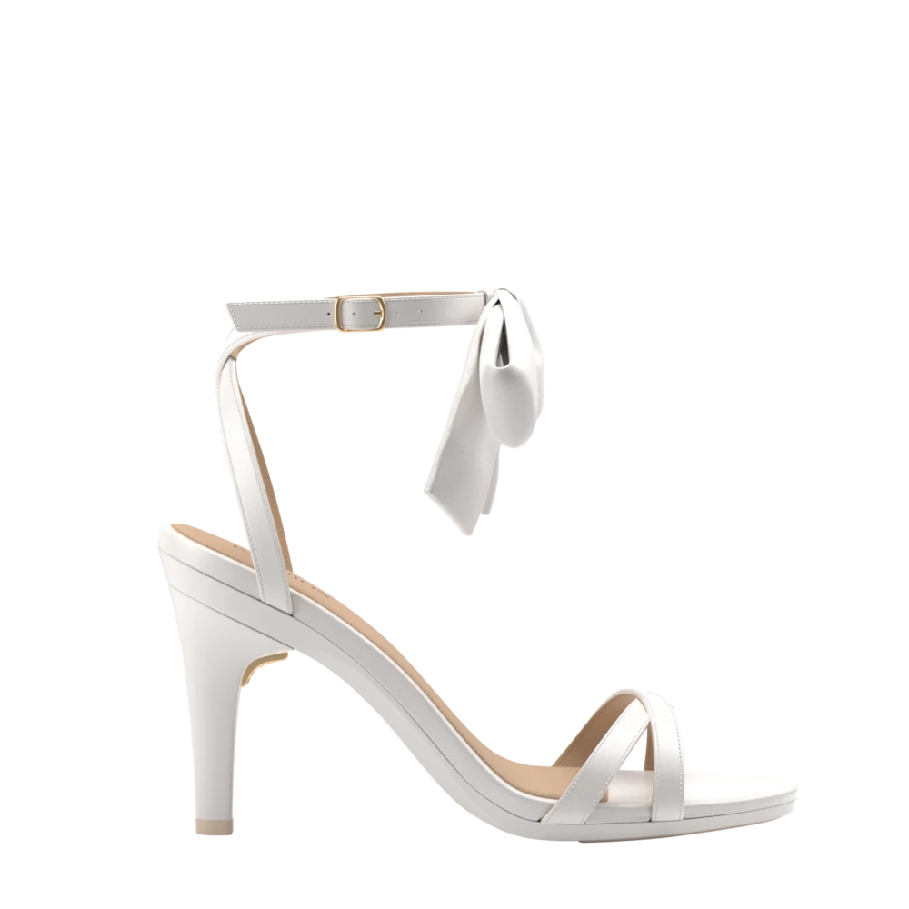 The Brynn White Satin Bow   Stiletto Heel Kit 4 White - FINAL SALE