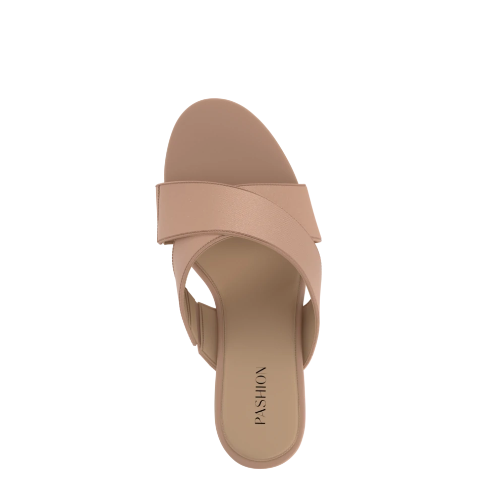 The Crissy Cross Slide Flat - Latte Knit - FINAL SALE