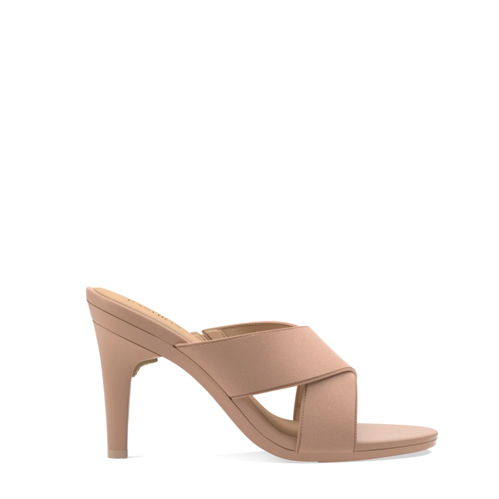 The Crissy Cross Slide - Latte Knit 4 Stiletto - FINAL SALE