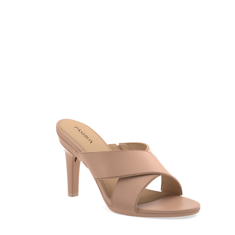 The Crissy Cross Slide - Latte Knit 4 Stiletto - FINAL SALE