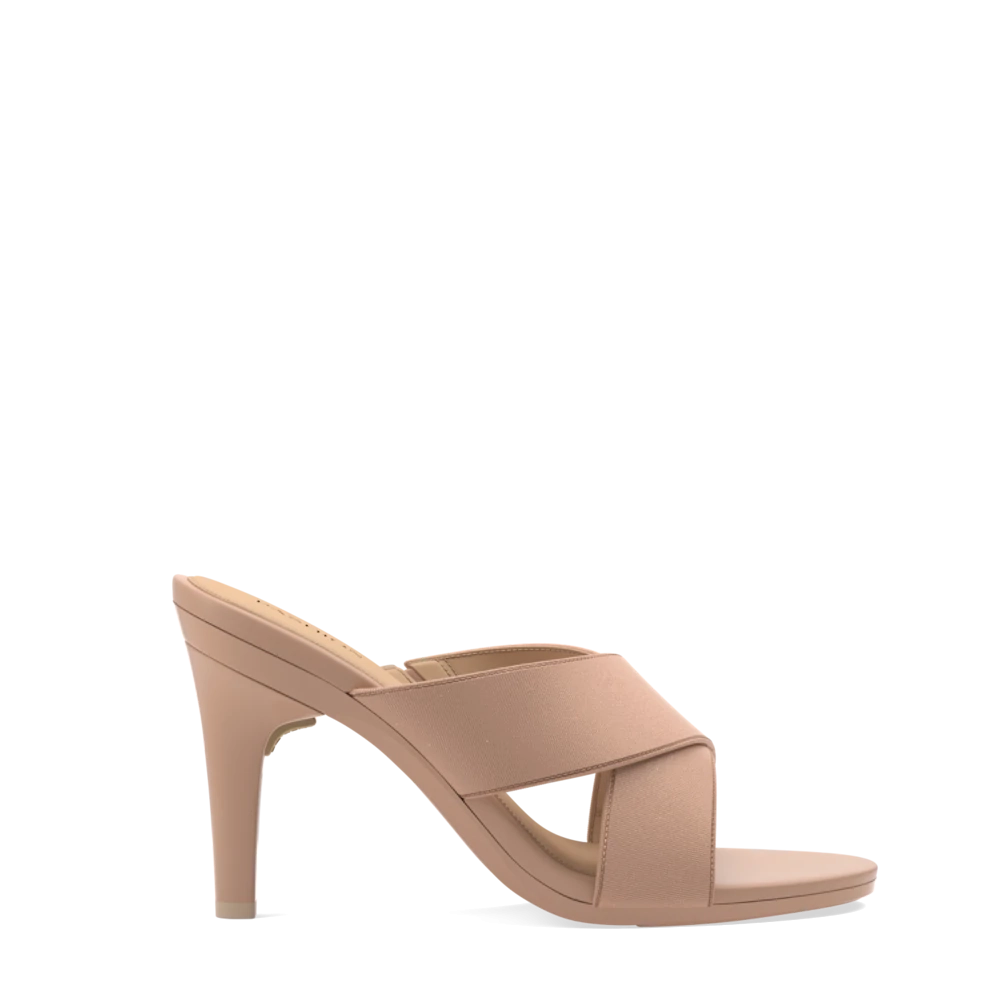 The Crissy Cross Slide - Latte Knit 4 Stiletto - FINAL SALE