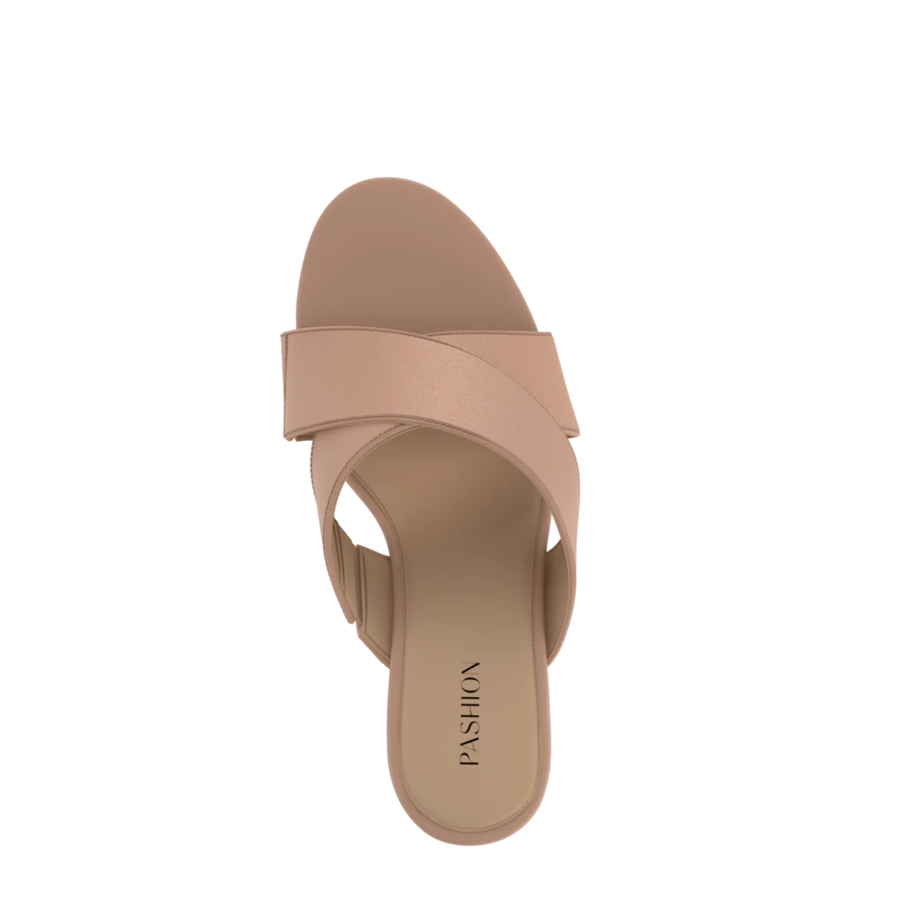 The Crissy Cross Slide - Latte Knit 4 Stiletto - FINAL SALE