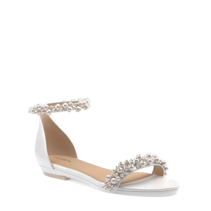 The Pashionista - White Satin Pearl Flat